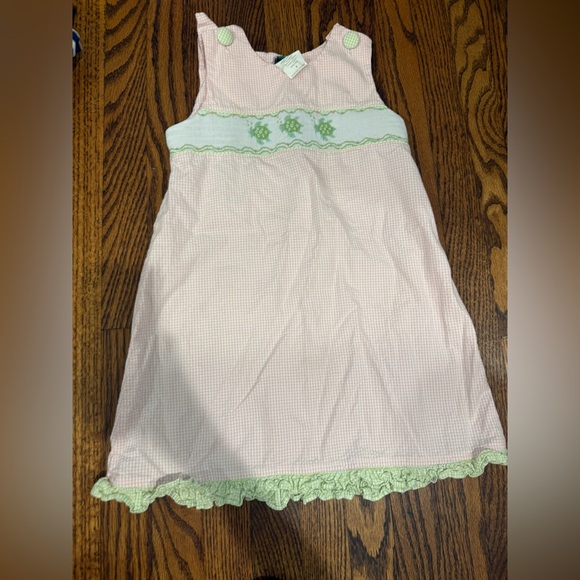 Pink and Green Sleeveless Dress smocked turtles shrimp and grits - Picture 1 of 3